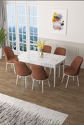 Resim Canisa Zen Serisi 80x132 Mdf Açılabilir Beyaz Mermer Desen Masa Takımı Ve 6 Kiremit Sandalye 