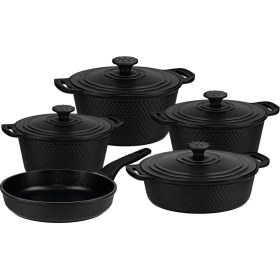 Resim Oms Collection Triana - 3537 - 9 Parça Biogranit, Döküm, Tencere , Tava, Çeyiz Seti - Siyah Renk 