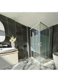 Resim Durul Duşakabin Kare Beyaz Çizgi Ortası Buzlu 5mm H:190 Beyaz 