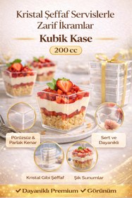 Resim Owersea 200cc 50Adet Kübik Prizma Mika Plastik Kase Şeffaf Kapaksız Sunum Kabı Tatlı & Meze Ve Salata Kasesi 