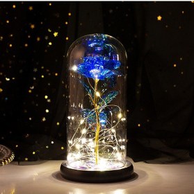 Resim Gajeena Romantik Led Işıklı Cam Kavanozda Gül - Özel Günler İçin Ahşap Tabanlı Dekoratif Hediye Mavi 