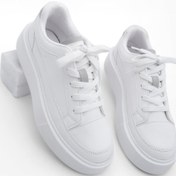 Resim Kadın Sneaker Yüksek Taban Bağcıklı Spor Ayakkabı Domen - Beyaz 