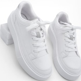 Resim Kadın Sneaker Yüksek Taban Bağcıklı Spor Ayakkabı Domen - Beyaz 