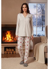 Resim Remsa Kadın Kalp Desen Suprem Pijama Takımı 0529 Vizon05 Vizon05 