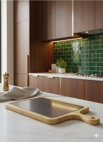 Resim Makri Home Metal Yüzeyli Bambu Kesme Tahtası Çift Taraflı Paslanmaz Ve Doğal Ahşap Sunum Ve Doğrama Tahtası Ahşap 