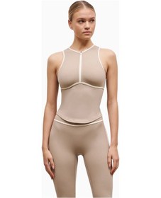 Resim United Colors Of Benetton Because Of Alice Base Contrast Trim Sleeveless Zip UpFermuarlı Kadın Üst Sporcu Atleti Açık Kahverengi 