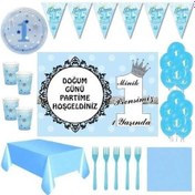 Resim 1 Yaş Erkek 8 Kişilik Doğum Günü Süsleri Afişli 