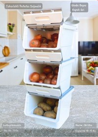 Resim 3'lü Tekerlekli Patateslik Soğanlık Bpa Free Oyuncaklık Erzak Kutusu Sebzelik Gri 36 Lt Gri Beyaz 