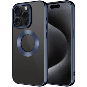 Resim iPhone 15 Pro Max Uyumlu Tek Kamera Çerçeveli Logo Gösteren Zore Omega Kılıf-Lacivert 