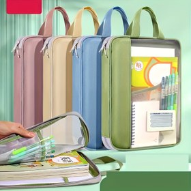 Resim 1 Adet Dayanıklı Naylon Şeffaf Dosya Klasörü Omuz Askısı ile - Öğrenciler, Öğretmenler ve Profesyoneller için Çok Bölmeli Organizatör, Pastel Renkler (Bej/Mavi/Yeşil/Pembe) - Ev Ödevi, Sınavlar, Ders Çalışma ve Ofis Malzemeleri için Taşınabilir Belge Tutucu, Sınav Hazırlık Çantası | Klasik Dosya Klasörü | Okul İçin Dayanıklı Naylon Klasör 