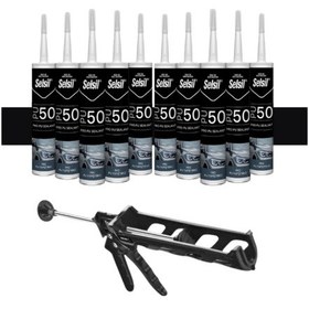 Resim Selsil Pu Mastik 280 Ml Siyah 10 Adet , Plastik Tabanca Siyah 