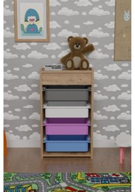 Resim 4 Sepetli Oyuncak Dolabı Çok Amaçlı Dolap Atlantik Çam - Karışık Kahverengi 