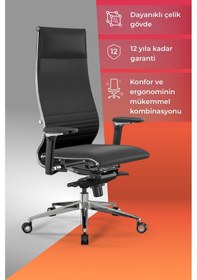 Resim Samurai Ergonomik Koltuk Bel Destekli, Tekerlekli, Siyah, Deri Yönetici Koltuğu -50a.f.1.62 Siyah 