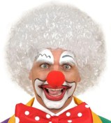 Resim NessiWorld Beyaz Renk Kıvırcık Afro Bonus Peruk Saç ve Kırmızı Sünger Burun Seti 