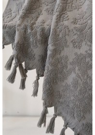 Resim %100 Pamuk Jakarlı Banyo Havlusu - Kabartma Damask Desenli - 90x150 Cm - Antrasit Antrasıt Antrasit 