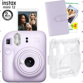 Resim Instax Mini 12 Lila Fotoğraf Makinesi-20'lu Film-Laporta Albüm ve Şeffaf Kılıf Seti 