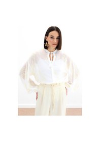 Resim Sateen Nakışlı Şifon Gömlek - Krem-136178 Krem 