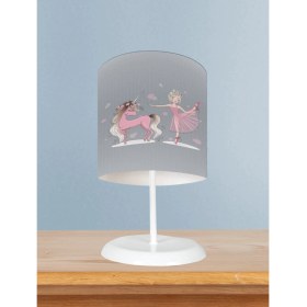 Resim Mekta Home Bebek ve Çocuk Odası Pembe Unicorn ve Kız Desenli Abajur 