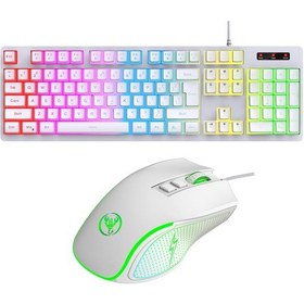 Resim Sones Hxsj L200+x100 Kablolu Rgb Arkadan Aydınlatmalı Klavye Ve Fare Seti 104 Pudding Tuş Başlığı + 3600 Dpı Fare Beyaz 