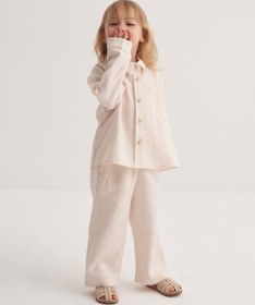 Resim Unisex Çocuk Dökümlü Pamuklu Düğmeli Pantolon Kemik - 2-3 Yaş 