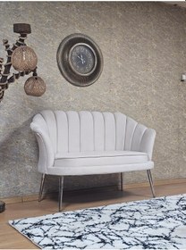 Resim Zafir İkili İstiridye Krom Kaplama Sivriltme Ayak Çay Seti Koltuk İkili Berjer , İkili Berjer Koltuk Krem 