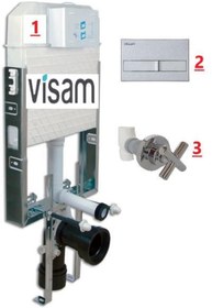 Resim Visam Gömme Rezervuar + Buton + Ara Kesme Valf 3 Lü Set 