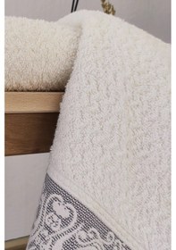 Resim 2'li Kabartma Bordürlü & Püsküllü Havlu Seti - %100 Pamuk El Havlusu - 50x85 Cm -mor Mor Mor 