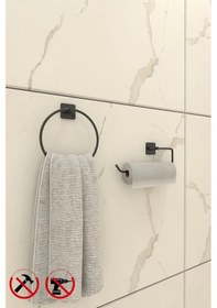 Resim Yapışkanlı Kare Halka Havluluk Ve Kare Rulo Havluluk Banyo Aksesuar Seti Siyah 