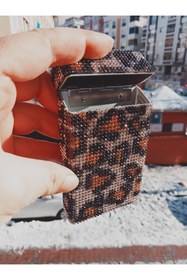Resim NESGIFT Siyah Ve Gold Leopar Taşlı Ince Sigara Kutusu 