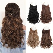 Resim Long Curly Synthetic Hair Extensions With Invisible Wire Fishing Line Hair Extensions Hairpieces Fake Hair For Women 