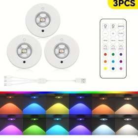 Resim Motion003 Üç Paket Şarj Edilebilir Rgb Uzaktan Kumandalı Spot Işıkları Seti Ev Ofis Deko 