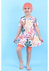 Resim Zuzunga Renkli Çicek Desenli Kız Çocuk Boneli Mayo Takımı Turuncu 