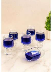 Resim 6 Kişilik Cam Elmas Ayaklı Kahve Yanı Bardağı Bardak 50ml 