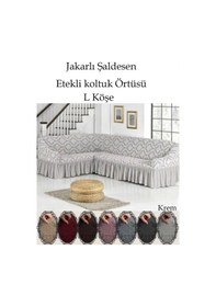 Resim StarMall Jakarli Şal Desen L.köşe Koltuk Örtüsü, Koltuk Kılıfı 350cm Krem 