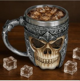 Resim Birinci Sınıf 3d Kuru Kafa Fincan Paslanmaz Çelik Kahve, Çay, Cappuccino, Bira Gibi İçecekler İçin I Skull Kupası İskelet Kafatası Tasarımlı Görünüm 1 Açık Altın 