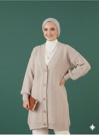 Resim FAVORİST Tesettür Uzun Hırka Soft Düğmeli Pamuklu 