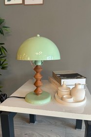 Resim Bamyum Mint Mantar Masa Lambası Q Ahşap Dekoratif Abajur Çocuk Odası Başucu Lambası Okuma Lambası 