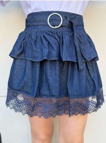 Resim YK FASHION Dantel Detaylı Kot Etek 