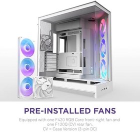 Resim NZXT H9 Flow RGB (2025) – Büyük Çift Bölmeli ATX Mid-Tower Airflow Bilgisayar Kasası – 1 x 420 mm RGB Fan Birimi ve 1 x 120 mm Fan – 420 mm Radyatör Desteği – Sertleştirilmiş Cam – Beyaz 