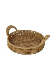 Resim Mien Dekoratif Dayanıklı Çok Amaçlı Rattan Yuvarlak Tepsi Küçük Boy S Kahverengi 