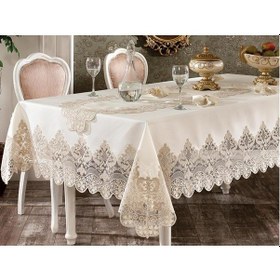 Resim Fransız Güpürlü Yakut Masa Örtüsü Takımı 26 Parça Ekru Altın 