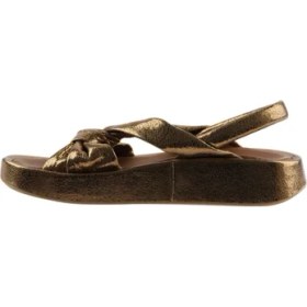 Resim Bueno Shoes Bronz Deri Kadın Dolgu Topuklu Sandalet 