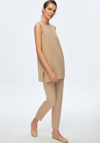 Resim Beli Lastikli Dar Paça Triko Pantolon - Milky / 44 
