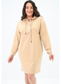 Resim Kadın Büyük Beden Yaka Düğmeli Kapüşonlu Tunik 5207-24 001 
