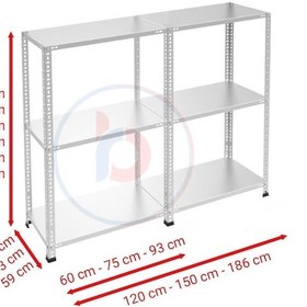 Resim Raf Burada 3 Katlı Duble Galvaniz Çelik Raf - Depo, Arşiv, Kiler, Dosya, Market Rafı-43x93 cm-250 cm-1.50 mm 