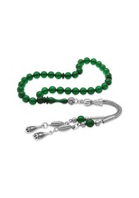 Resim Tesbihane Kararmaz Metal Püsküllü Küre Kesim Bilek Boy Zümrüt Yeşil Ateş Kehribar Tesbih 