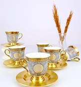 Resim Acar Porselen Magnus 6 Kişilik Kahve Fincan Takımı Gold Yaldızlı Desen-1 - KOH-05014 