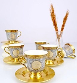 Resim Acar Porselen Magnus 6 Kişilik Kahve Fincan Takımı Gold Yaldızlı Desen-1 - KOH-05014 
