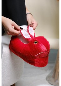 Resim Earna Tavşan Model Şişme Peluş Kadın Panduf Kırmızı 