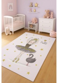 Resim Sevimli Balerin Ve Kuğucuk Çocuk Odası Halısı Bej 